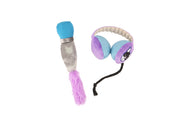 Jackson Galaxy x Feline Frenzy Mic Drop Duo featuring a microphone and headphone toy on a white background