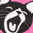 Load image into Gallery viewer, A close-up of the Jackson Galaxy x Feline Frenzy Stomp Box Kicker toy zooming in on the black cat face graphic with white details on a bright pink background.
