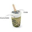 Load image into Gallery viewer, Fog City Pet x Play Matcha Boba dog toy with a straw labeled with Crunchy Bottle and Crinkle callouts on a white background.
