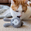Load image into Gallery viewer, Feline Frenzy Forest Friends Collection - Hopsy Toy on its side with ginger cat hovering over it
