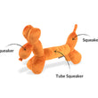 Load image into Gallery viewer, Play’s Party Animal Balloon Buddy - an orange balloon dog toy with features labeled on a white background
