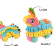 Load image into Gallery viewer, Play’s Party Animal Fiesta Fetch Piñata colorful donkey-shaped toy with features labeled on a white background
