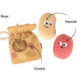 Load image into Gallery viewer, P.L.A.Y.'s Picked Fresh Potato Pals Toy feature image pointing out t-shirt rope, crinkle elements and squeakers on a white background.

