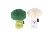 P.L.A.Y.'s Picked Fresh Veggie Munch Duo Toy Set: Two plush toys shaped like broccoli and a mushroom on a white background
