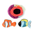 Load image into Gallery viewer, Play’s Ocean Buddies Reef Retreat, with two colorful fish-shaped toys and a reef round coral house on a white background
