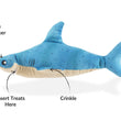 Load image into Gallery viewer, Play’s Ocean Buddies Bonk the Hammerhead, a blue shark-shaped toy side view with text indicating features on a white background
