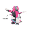 Load image into Gallery viewer, P.L.A.Y. Upcycled Zoo Pal Penguin plush toy with the squeaker pointed out with an arrow on a white background
