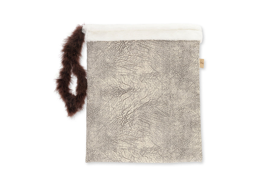 灰*猿様 猫パネル　ふわふわ着ぐるみ猫ちゃん　フリルトート＆20㎝ファスナーポー Cat Crinkle Sack with Feather & Cozy Upcycled Fabric – Play Pet Brands