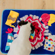 Load image into Gallery viewer, P.L.A.Y. Woof-day Celebration Snuffle Mat - little white dog sniffing mat for treats top view
