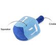 Load image into Gallery viewer, Play Paw-nukkah Doggy Dreidel toy with labeled squeaker and crinkle features on a white background
