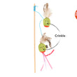 Load image into Gallery viewer, P.L.A.Y. Feline Frenzy Purrfectly Pitted Wand Toy with crinkle elements pointed out and organic catnip label on a white background
