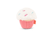 Play Sugar Rush Cupcake, a plush cupcake toy with fluffy white frosting, colorful embroidered sprinkles, and a pink ribbed wrapper, shown on a clean white background.