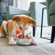 Load image into Gallery viewer, Dog playing with Play’s Ocean Buddies Reef Retreat on a carpeted floor in a living room with its snout pressing into it.
