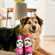 Load image into Gallery viewer, Dog lying on a rug with Cabot Creamery x Play Whipped Cream Crinkler dog toy and the actual Cabot Creamery Whipped Cream Can bottle in front of it.
