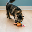 Load image into Gallery viewer, A cat standing and playing with a Fog City Pet x Feline Frenzy Fortune Whiskers toys on a wooden floor
