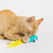 Load image into Gallery viewer, Cat playing and nuzzling the P.L.A.Y. Feline Frenzy Pop, Fizz, Meow champagne bottle on a white background
