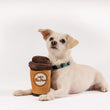 Load image into Gallery viewer, P.L.A.Y.'s Pup Cup Cafe Collection - Doggo's Java Toy sitting between a little white dog's paws
