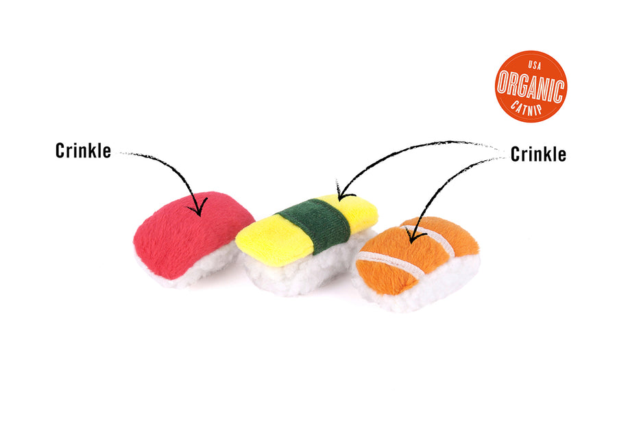 Sassy Sushi: Crinkle Plush Cat Toy Trio by Play Pet Brands